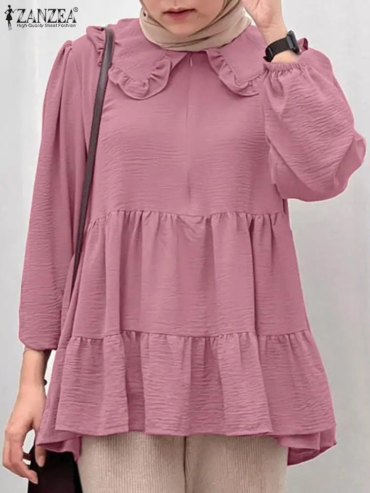

Women Long Sleeve Shirt Causal Tops ZANZEA Muslim Fashion Blouse Turkey Abaya Islamic Clothing Elegant Loose Blusas Femme Kaftan