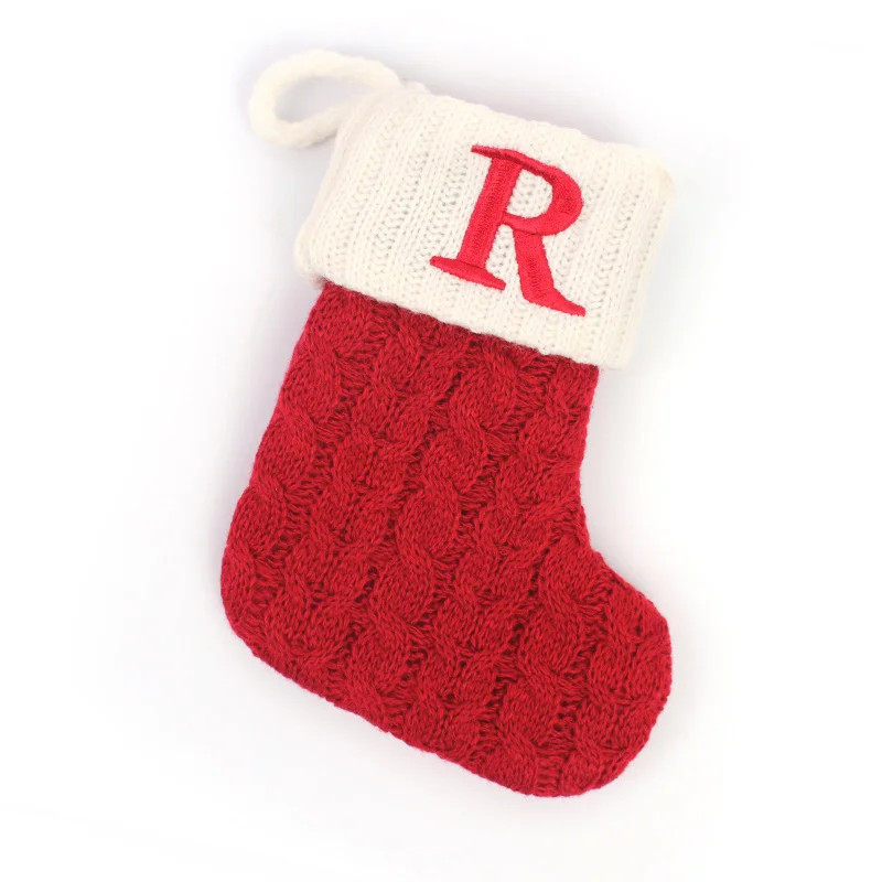 Festive Knitted Christmas Stocking with Snowflake & Letter Design