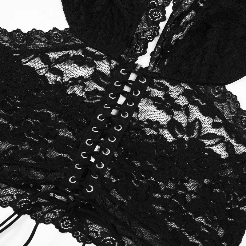 Gtpdpllt Hater Sheer Lace 3 Piece Sets Crop Top+Thong+Maxi Skirts Bandage Sexy Outfits For Women Dress Matching Sets