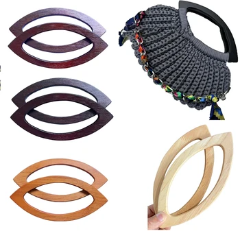 Accessori per la creazione di borse Manico in legno massello Maniglia a forma di occhio Maniglia a forma di bocca Borsa tessuta fai-da-te Accessori per maniglie in materiale fatto a mano