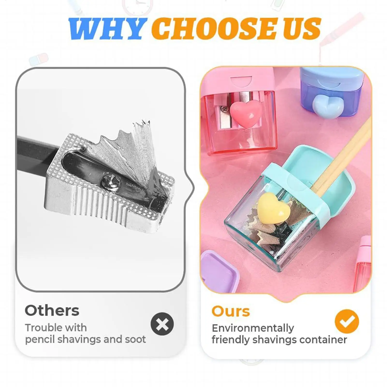 뚜껑이 있는 이중 구멍 연필깎이 교실 및 가정용 휴대용 색연필 및 일반 연필용 샤프너