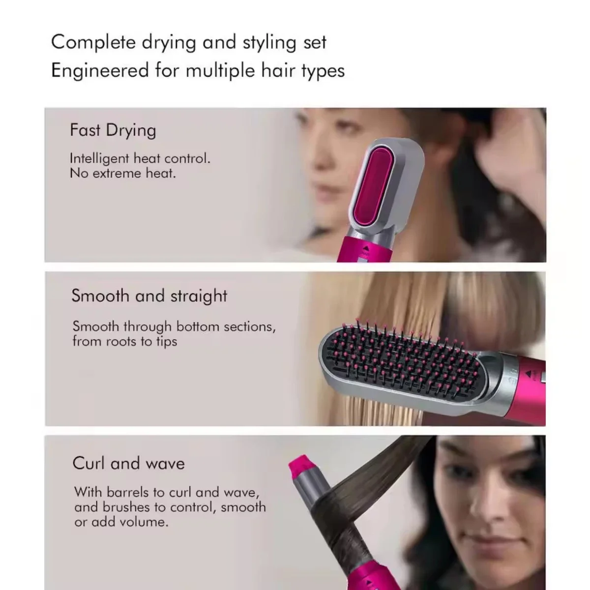 Air Wrap B And M Blow Dry Brush Elle Magic Hot Air Styler Pink