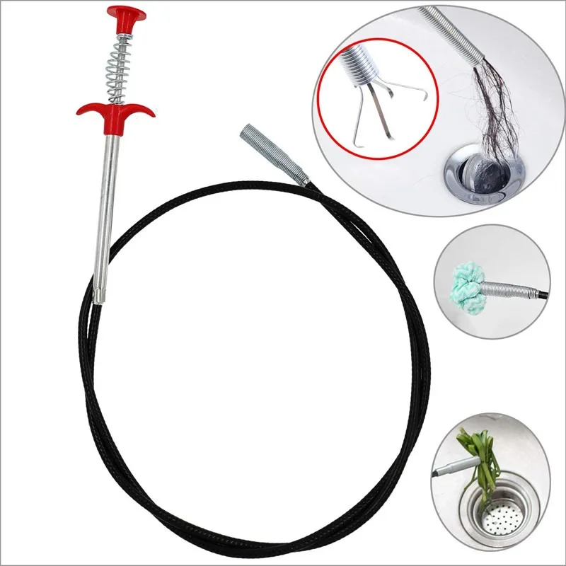Pipe cleaner 60cm spring pipe unclogging tool drain anti-clogging with grapple wire reusable