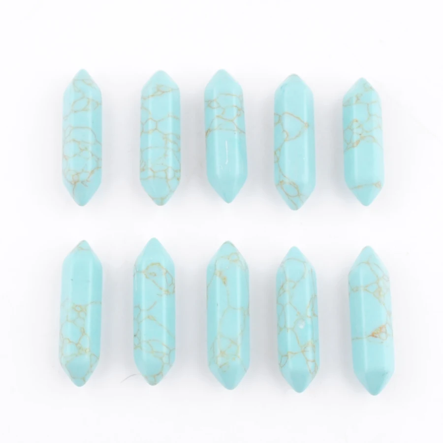 

10Pcs 30x8mm Hexagonal Healing Pointed Reiki Chakra Natural Stone Turquoise No Hole Pendant Beads Jewelry TU3460