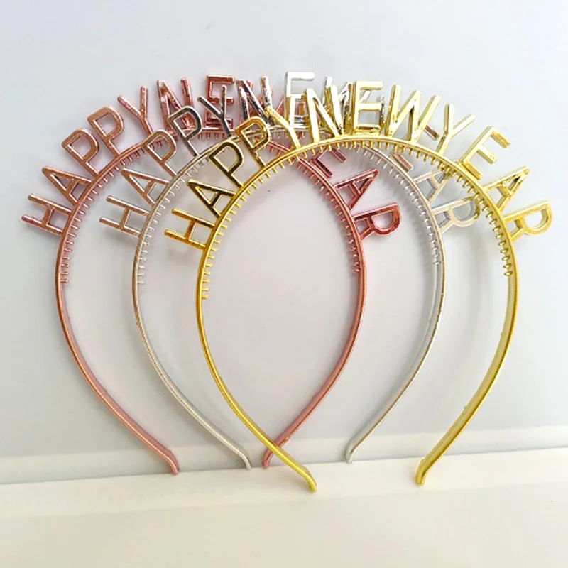 

3PC Happy New Year Headband Letters Hair Hoop Hairbands Ladies Elegant Hair Accessories Headdress Jewelry Gift
