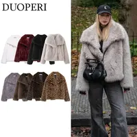 DUOPERI Women Fashion Winter Solid Thick Warm Faux Fur Coat Lapel Collar Long Sleeves Female Chic Lady Casual Outfits 1