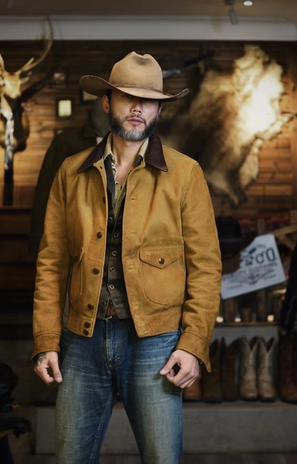 

Tailor Brando Depp's New Zealand Suede Cowhide Washed and Aged American Vintage Western Style Jacket Without Lining
