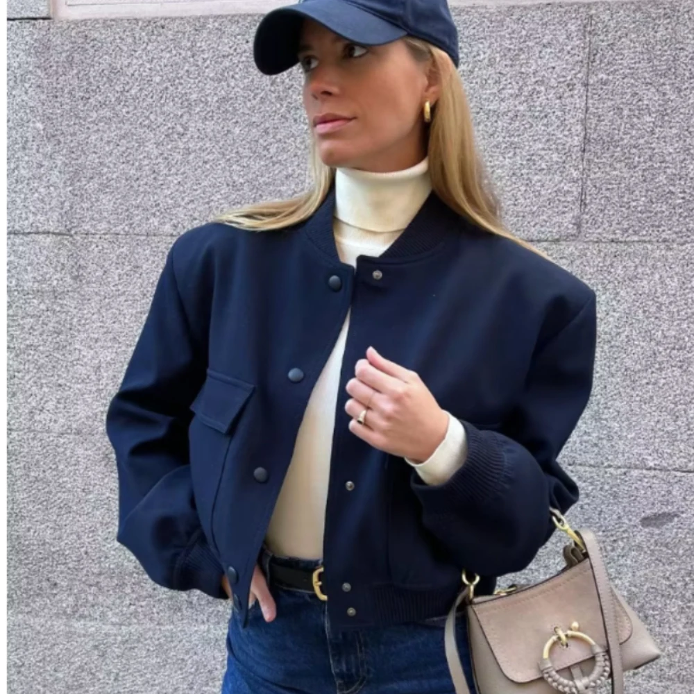 2023 Women's Bomber Jacket Fashion With Pockets Autumn women Jackets Coat Long Sleeve Casual New In Outerwears Chic Tops