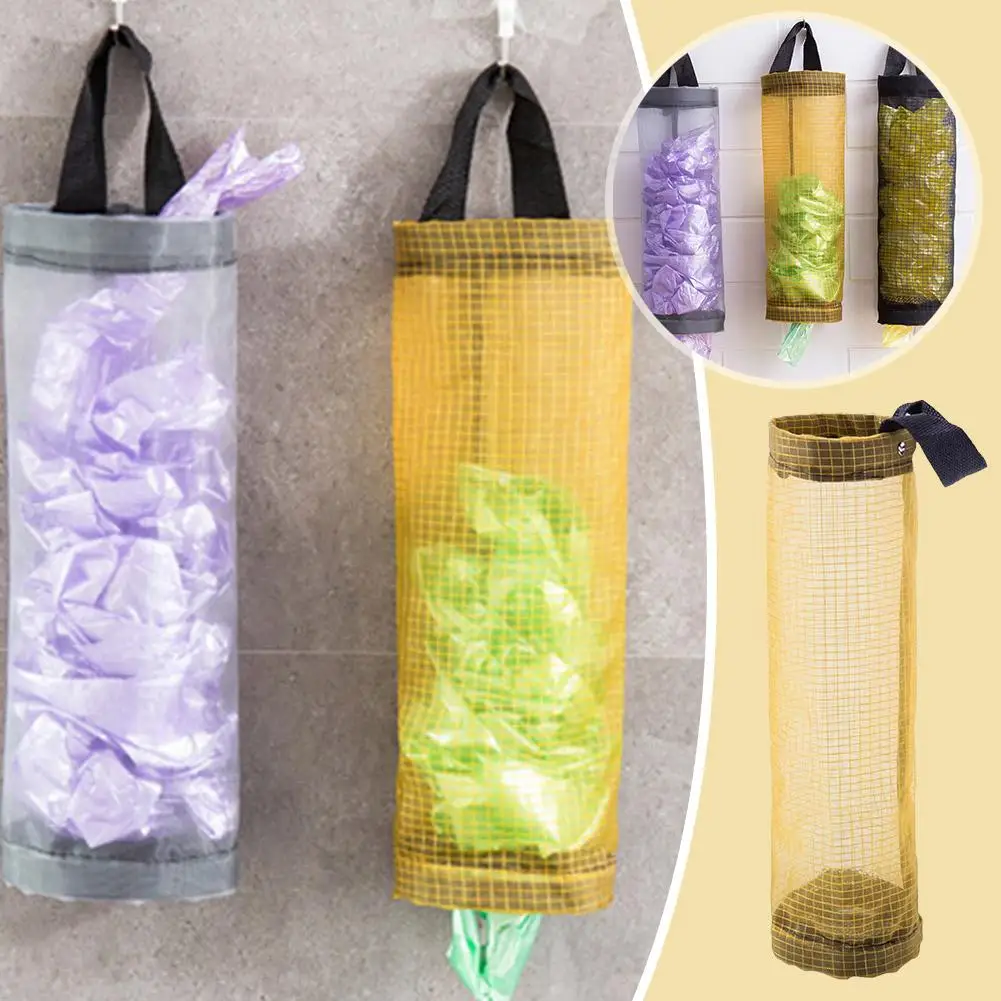 

Mesh Wall Mounted Garbage Bag Storage Bag Space Saving Small Organizer Reusable Bags Toys Multi-functional Sundries Shoppin C5h9