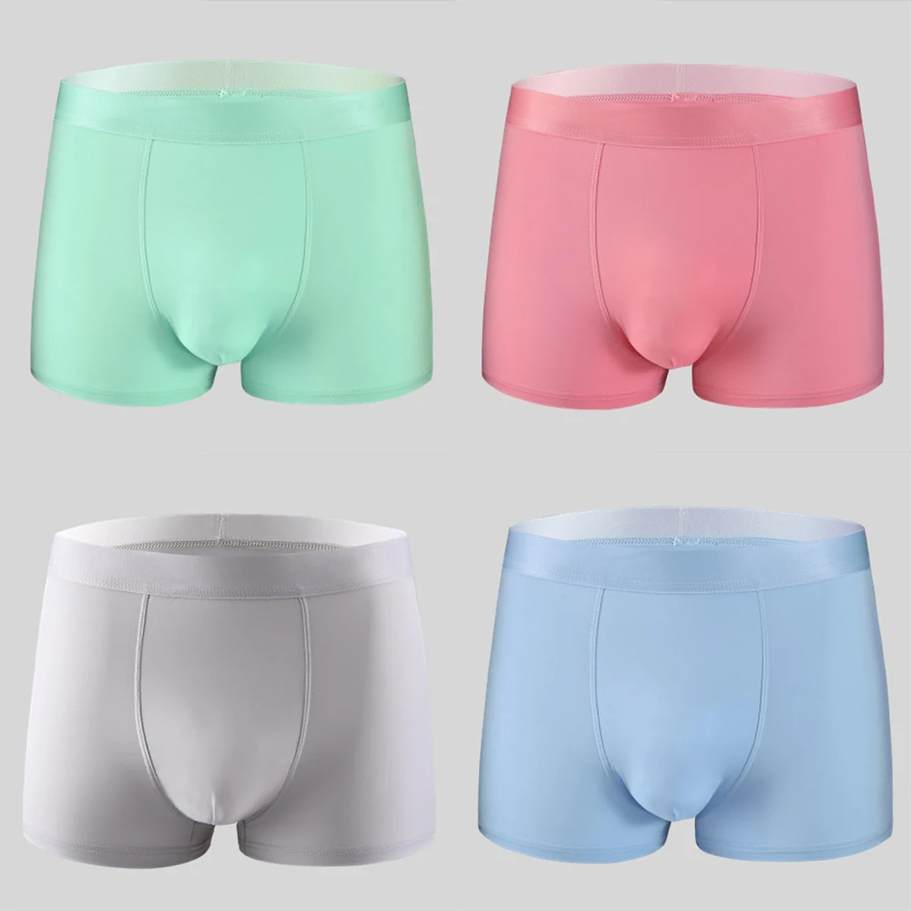 4 Pcs Boxers Ice Silk Men's Panties Shorts Underwear Graphene Breathable Underpants Thin Boxer Large Size L-4XL 4