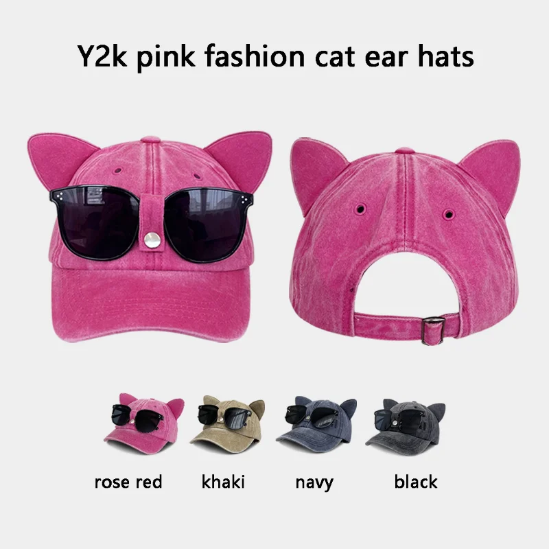 

Cute Cat Ears Baseball Caps Fashion Casual Baseball Cap Women Casual Solid Hats Cotton Snapback Cap Ladies Animal Funny Visors