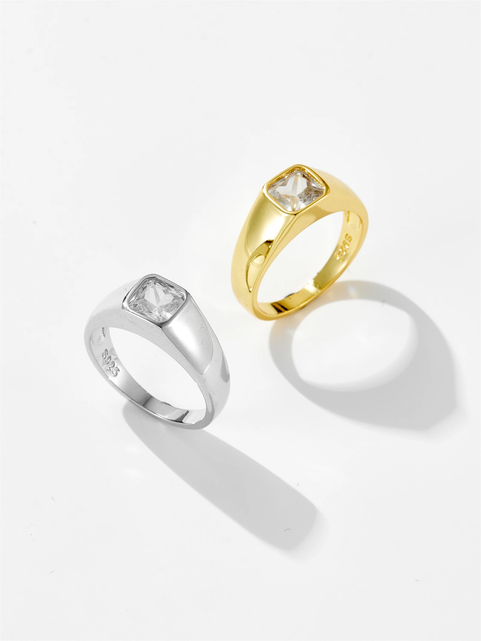 DPLAOPA 골드 스퀘어 지르콘 CZ 사이즈 링 크리스탈 파인 쥬얼리 럭셔리 슬림 확실한 보석