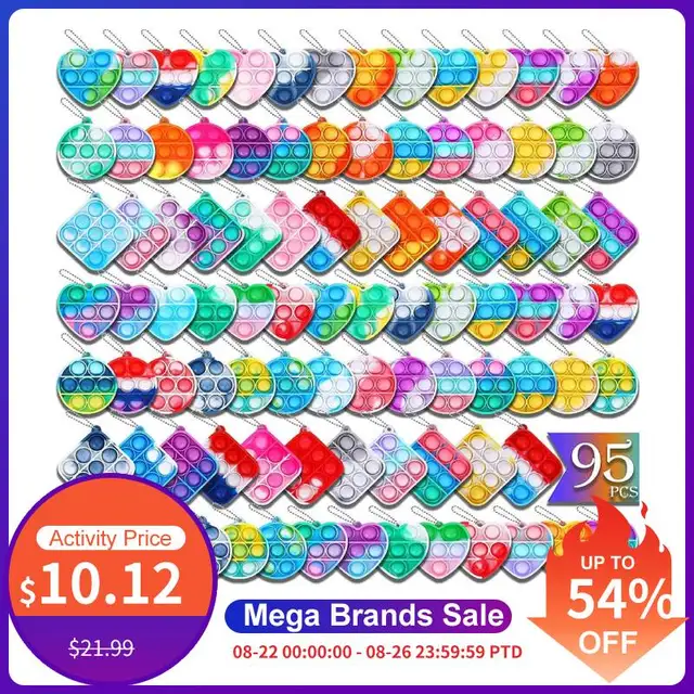 20/30/95Pcs Mini Squeeze Rainbow Stress Relief Sensory Hand Toy Popping Fidget Toy Pack Bubble Poping Keychain Squeeze Toys
