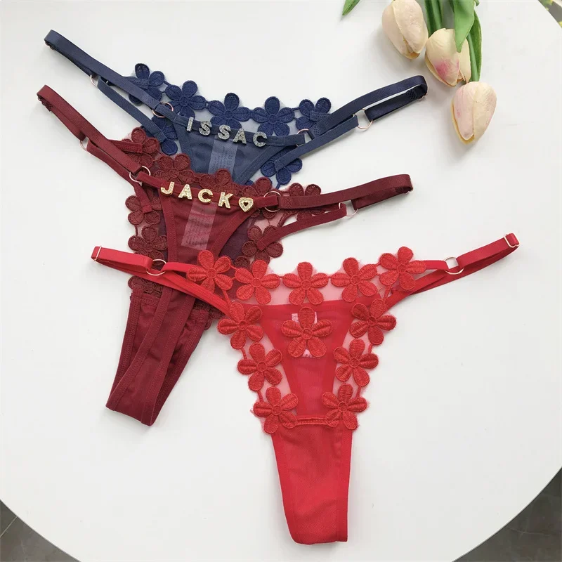 Women Panties Thongs tanga Name Letter Sexy mesh flowers Personalized Name G-Strings Girlfriend Wife Gift female underwear women panties womens underwear