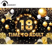 

Allenjoy 18th 20th Birthday Party Background Adult Black and Gold Stars Glitter Cheers Celebration Decor Photozone Backdrop