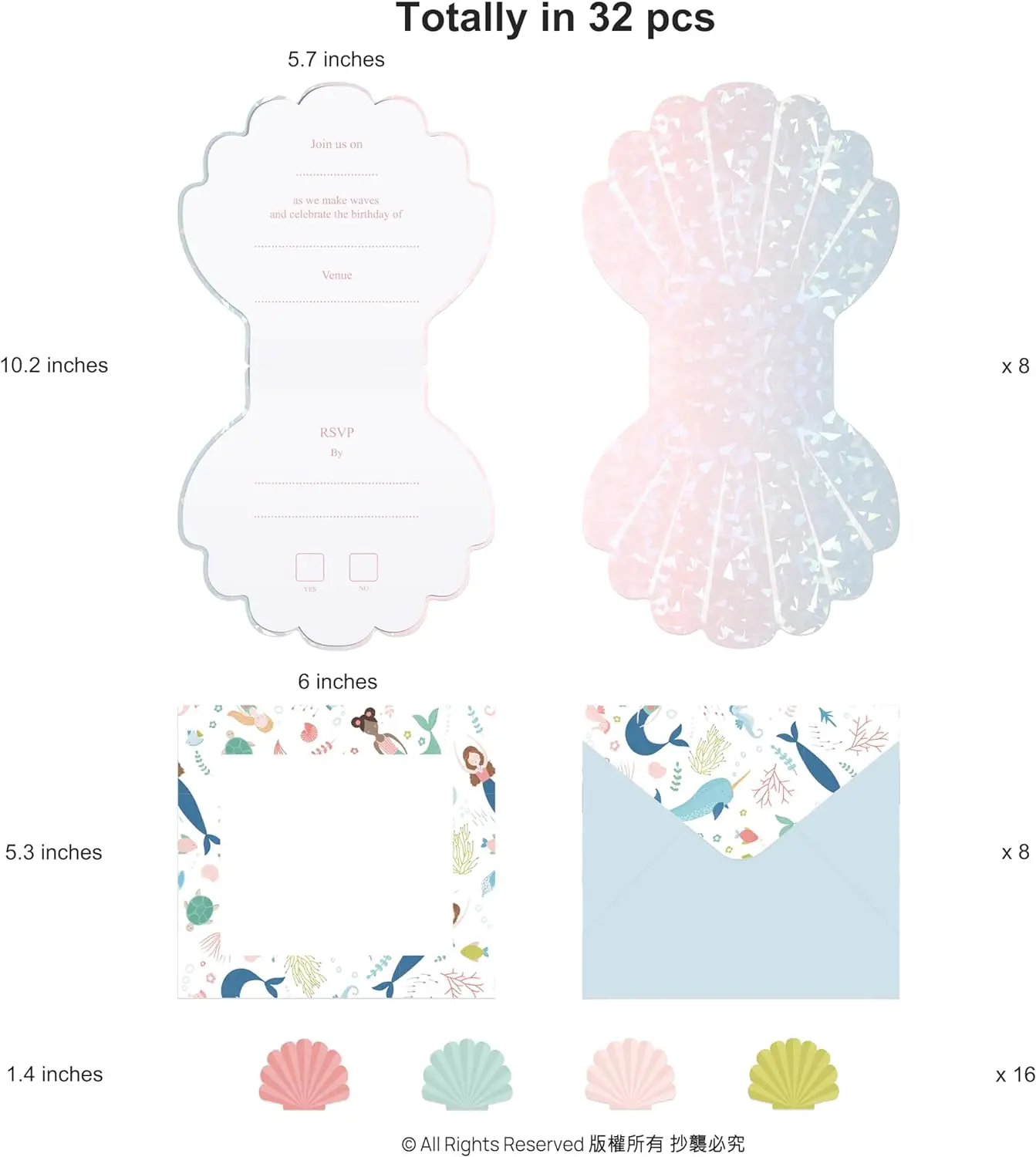 Biglietti Auguri Matrimonio Personalizzabili Con Conchiglie - Kit 10 Set Con Buste, Colore Nero - Foto 9