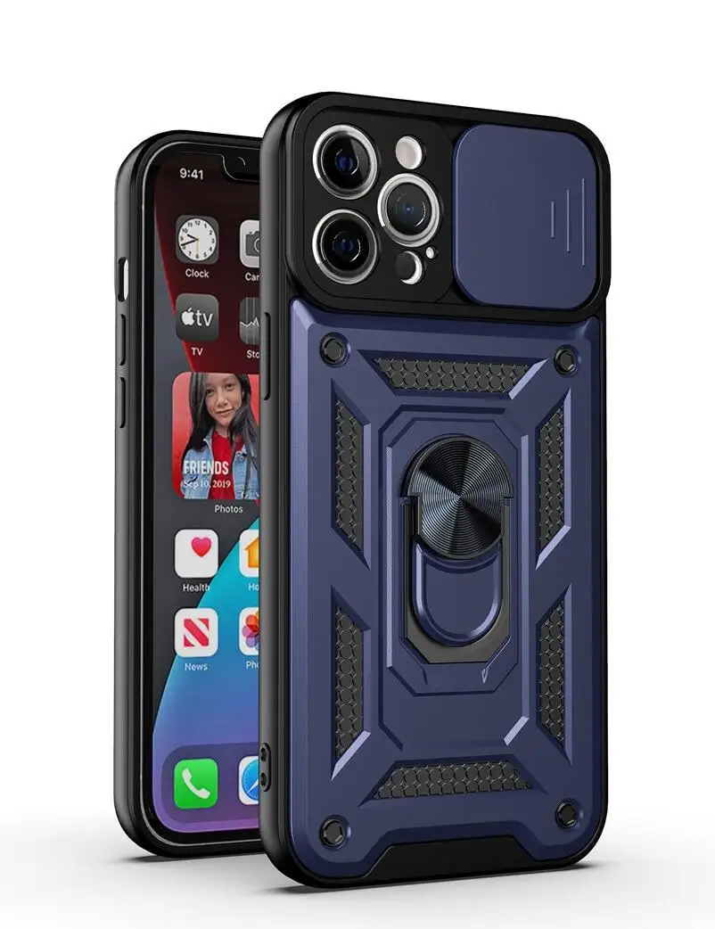 Enhanced Armor Stand Holder Phone Case with Car Ring and Camera Lens Protector