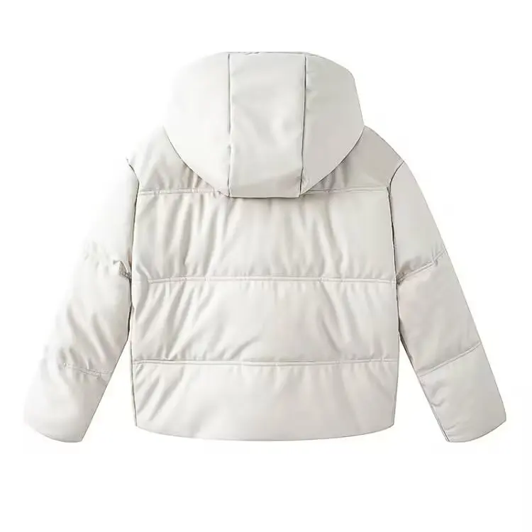 JNLEAOG Spring New Women's Faion Design Simulation Leather down Cotton Jaet Straight Cut Long Sve Zipper Closure Coat