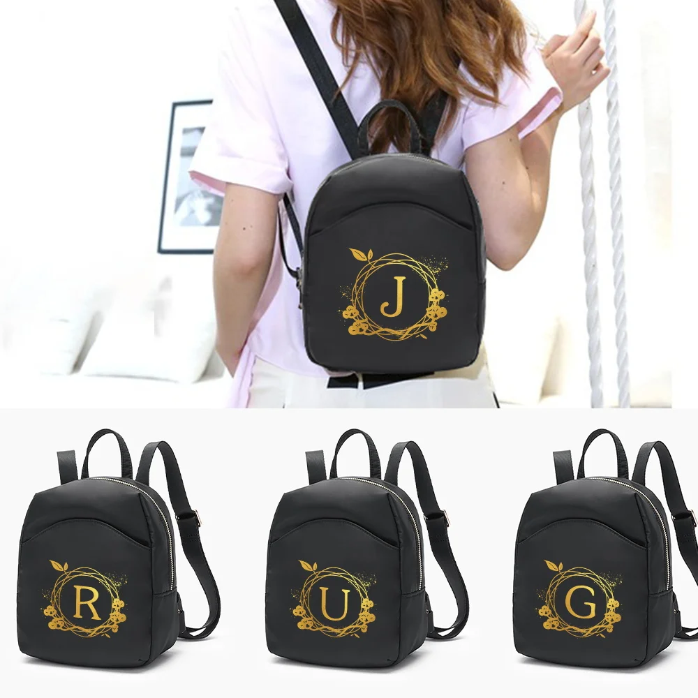 yilian cartoon printed backpack lady 2021 new fashion versatile mini backpack casual shopping trend short trip Travel Mini Black Backpack Fashion New Wreath Letter Printed Women Little Girls Wild Stylish Small Daypack for Shopping Street