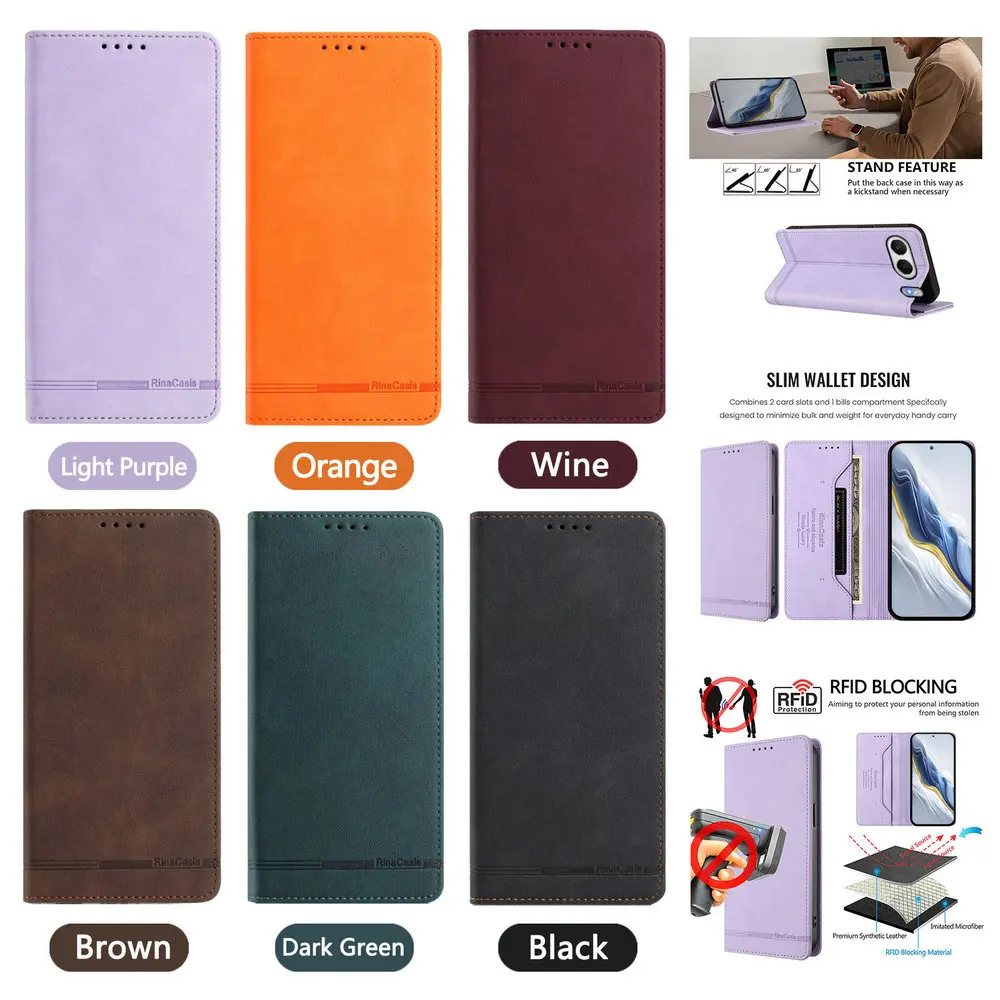 Premium RFID Leather Wallet Magnetic Phone Case Cover, 5G/4G Compatibility