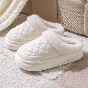 Gacimy Warm Fluffy Slippers For Women Winter 2024 New Waterproof Fur Fuzzy Outdoor Platform Slide Plush Women House Cotton Shoes 1