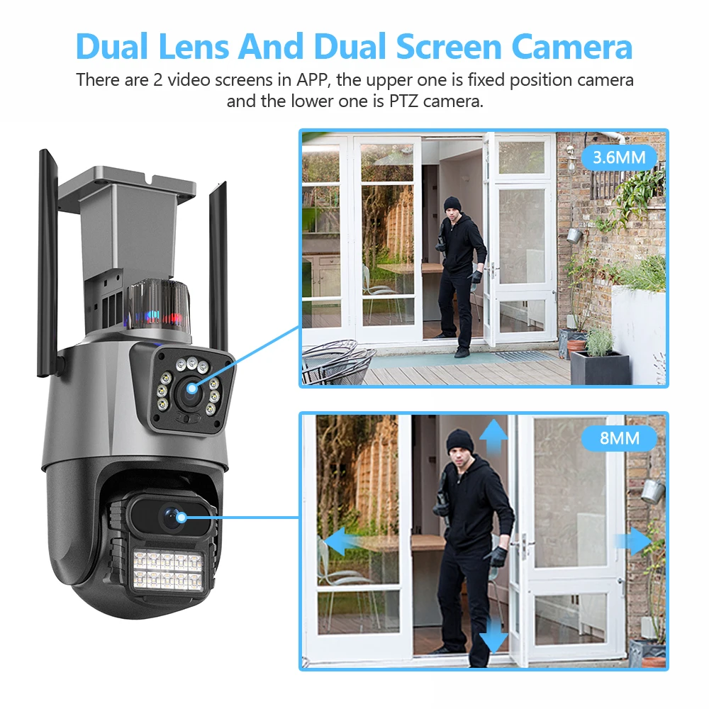 4K 8MP WiFi PTZ Surveillance Dual lens Dual Screen Camera Outdoor IP66 Waterproof 4MP AI Human Detect Security Video ICSEE APP 2
