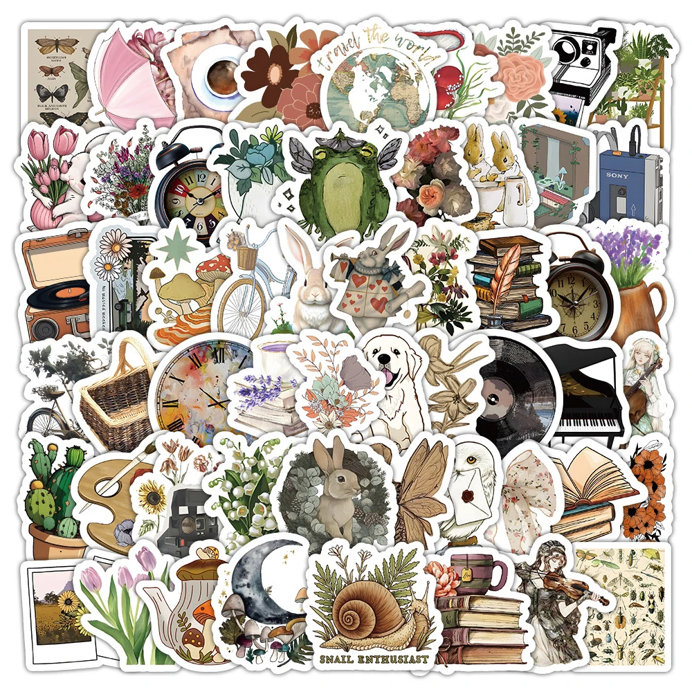 

10/30/50/103pcs Retro Flower Animal Art Stickers Aesthetic Graffiti Sticker Decorations DIY Phone Case Skateboard Luggage Decals
