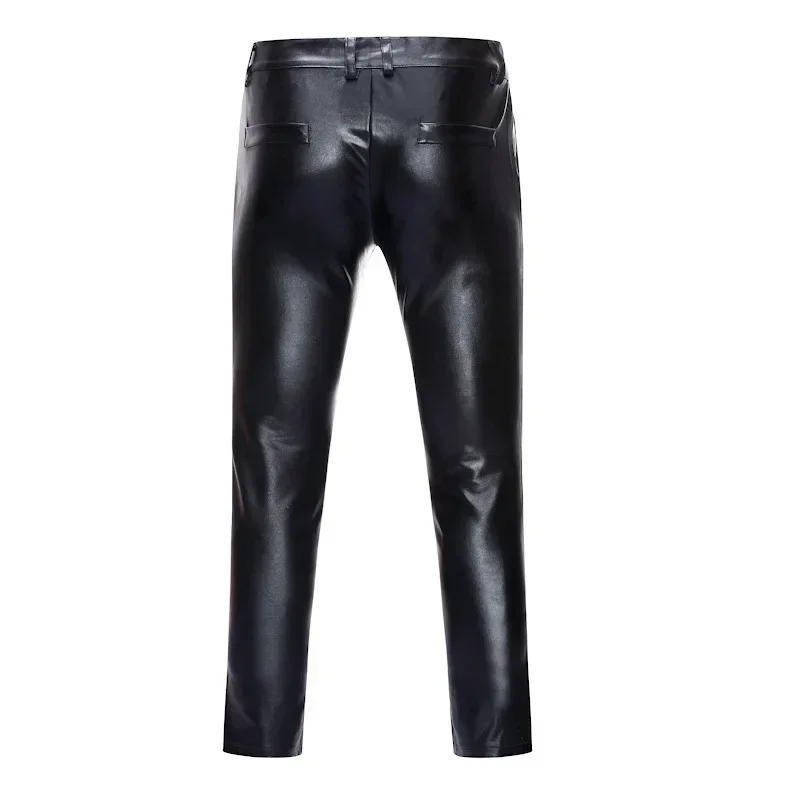 

Leather Shiny Trousers Singers Metallic Pants Perform Nightclub Men Skinny Gold Stage For Brand Motorcycle Coated