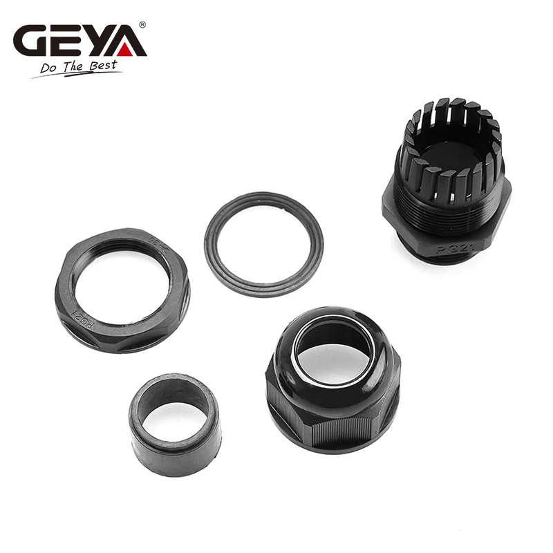 GEYA PG Type Cable Gland Waterproof PG7 for 3-6.5mm PG9 PG11 PG13.5 PG16 PG21 Black Nylon Plastic Connector IP68