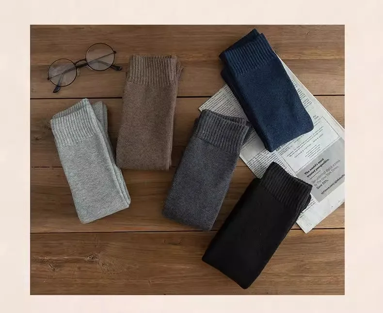 Winter Thick Warm Knee-High Men's Wool Socks Merino Calf Socks Casual Cashmere Terry Fashion Stockings 3 Pair