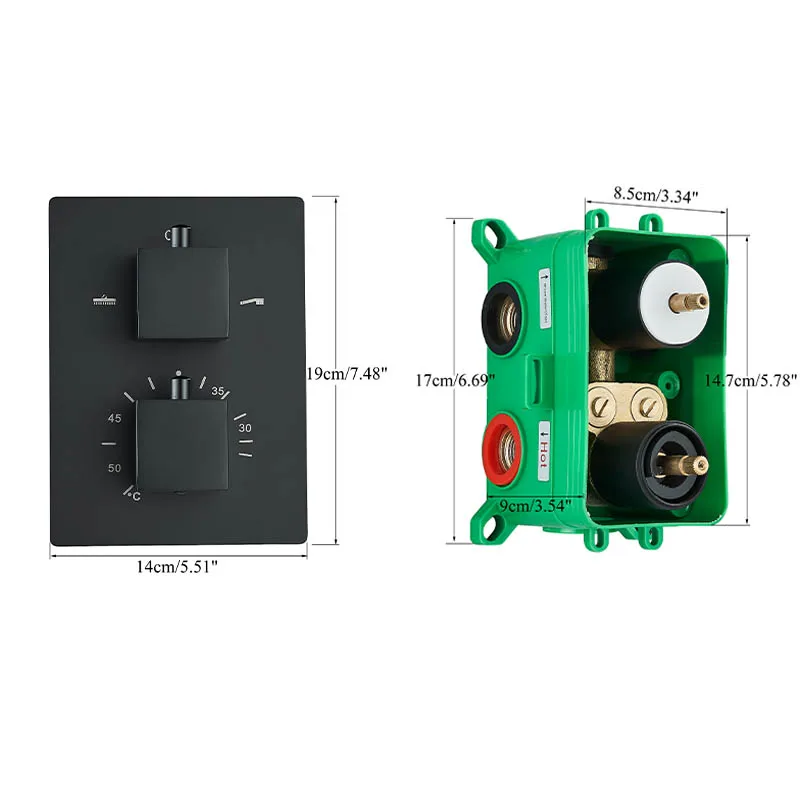 Brass Thermostatic Shower Faucet Mixing Valve Concealed Easy-mount Box Dual Handle Control Valve 2&3 Ways In Wall Shower