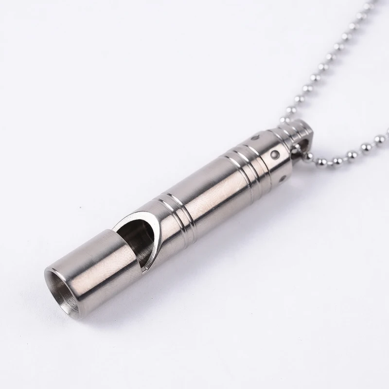 Dog Training Titanium Alloy Whistle With Stainless Steel Neck Chain High Decibel Whistle Outdoor Survival Keychain