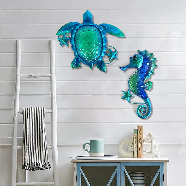HHgrowe Hand-Painted Metal fish Wall Decor Hanging Decorations Garden Pool Decor Set of 2 Colorful Outdoor or Indoor Wall Sculptures 2PC HHgrowe Hand-Painted Metal fish Wall Decor Hanging Decorations Garden Pool Decor Set of 2 Colorful Outdoor or Indoor Wall Sculptures 2PC