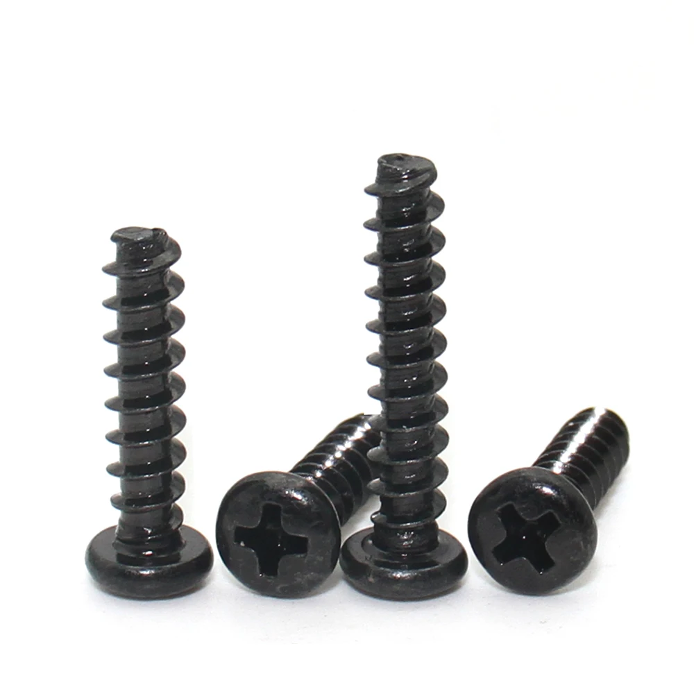 250pcs Black Carbon Steel Mini Phillips Cross Recessed Pan Head Self-tapping Screw M1 M1.2 M1.4 M1.5 M2 M2.3 M2.6 M3 M3.5 M4 M5