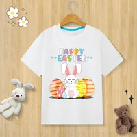 Children’s Pure Cotton T-shirt Happy Easter Bunny Egg Print T-shirt O-neck Short Sleeve Kids Clothes Boys Clothes Girls Clothes 2