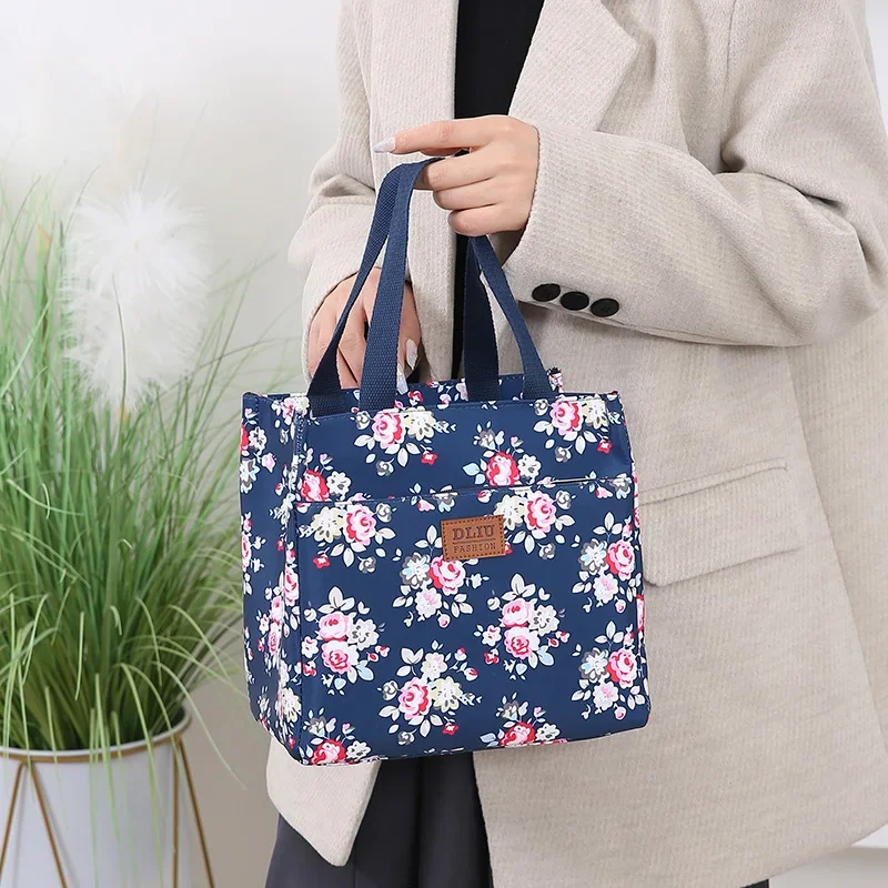 Stilvoll und praktisch: Tragbare Lunch-Tragetasche mit Blumendruck und dickem Nylongewebe für Arbeit und Outdoor – Detail 13