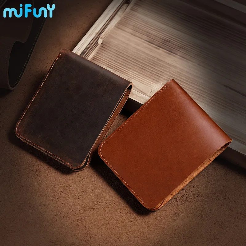 

MiFuny Men's Wallet Horsehide Suit Clip Anti-theft Brush Hand-held Bag Oil Wax Vintage Wallet Simple Versatile Wallets for Men