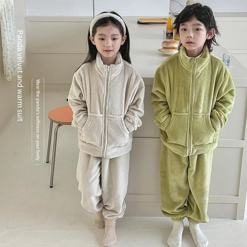 

Winter Boys Kids Pajamas New Children's Pajamas Home Wear Set Upgrade Thickened Plush Velvet Warm Clothes Baby Girl Pajamas 2023