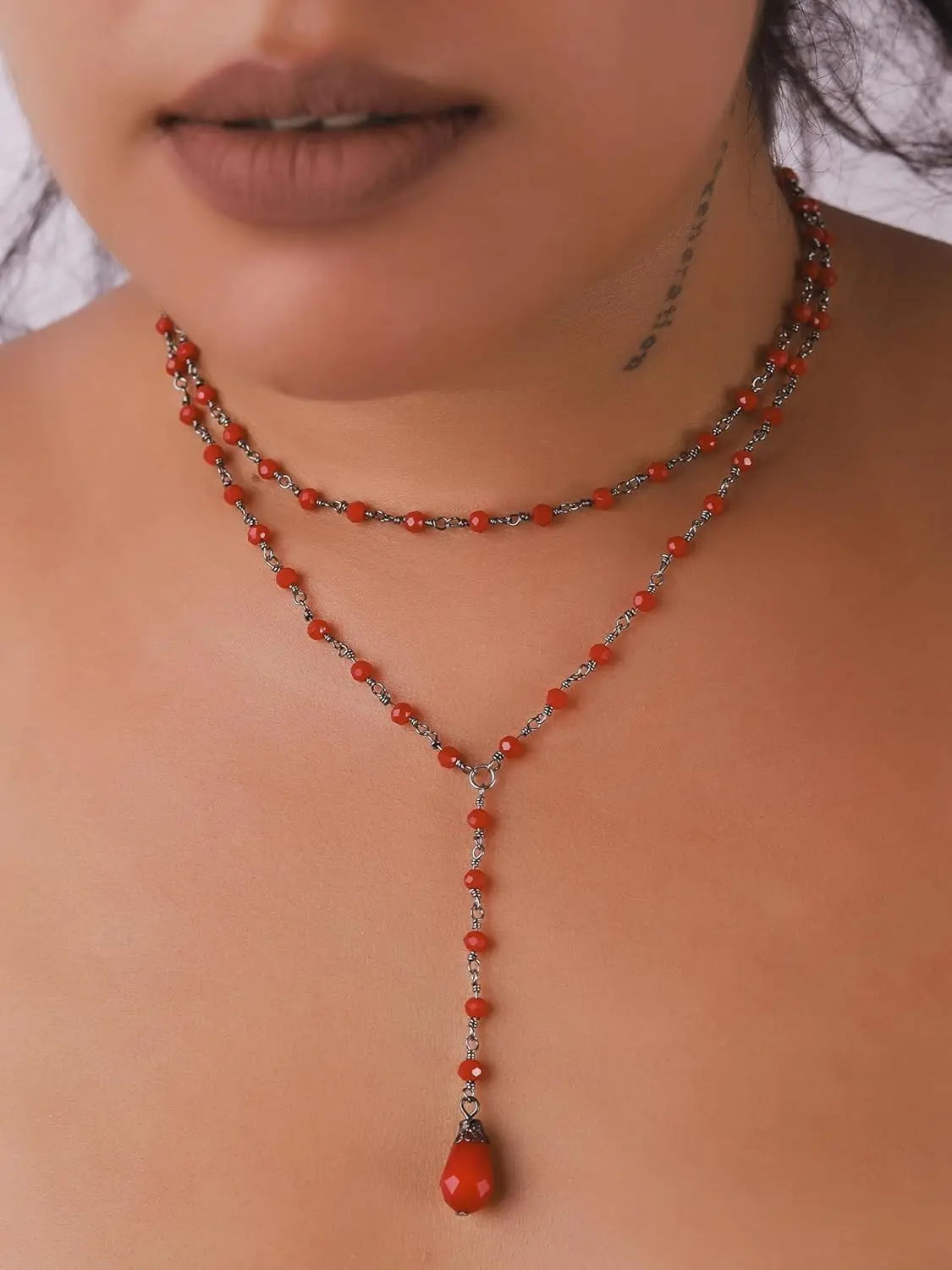 Sacina Layered Black Choker Necklace, Glass Teardrop Martinique