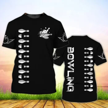 T-shirt da uomo con motivo sportivo da bowling T-shirt stampate in 3D personalizzate T-shirt a maniche corte oversize da strada con scollo tondo moda estiva