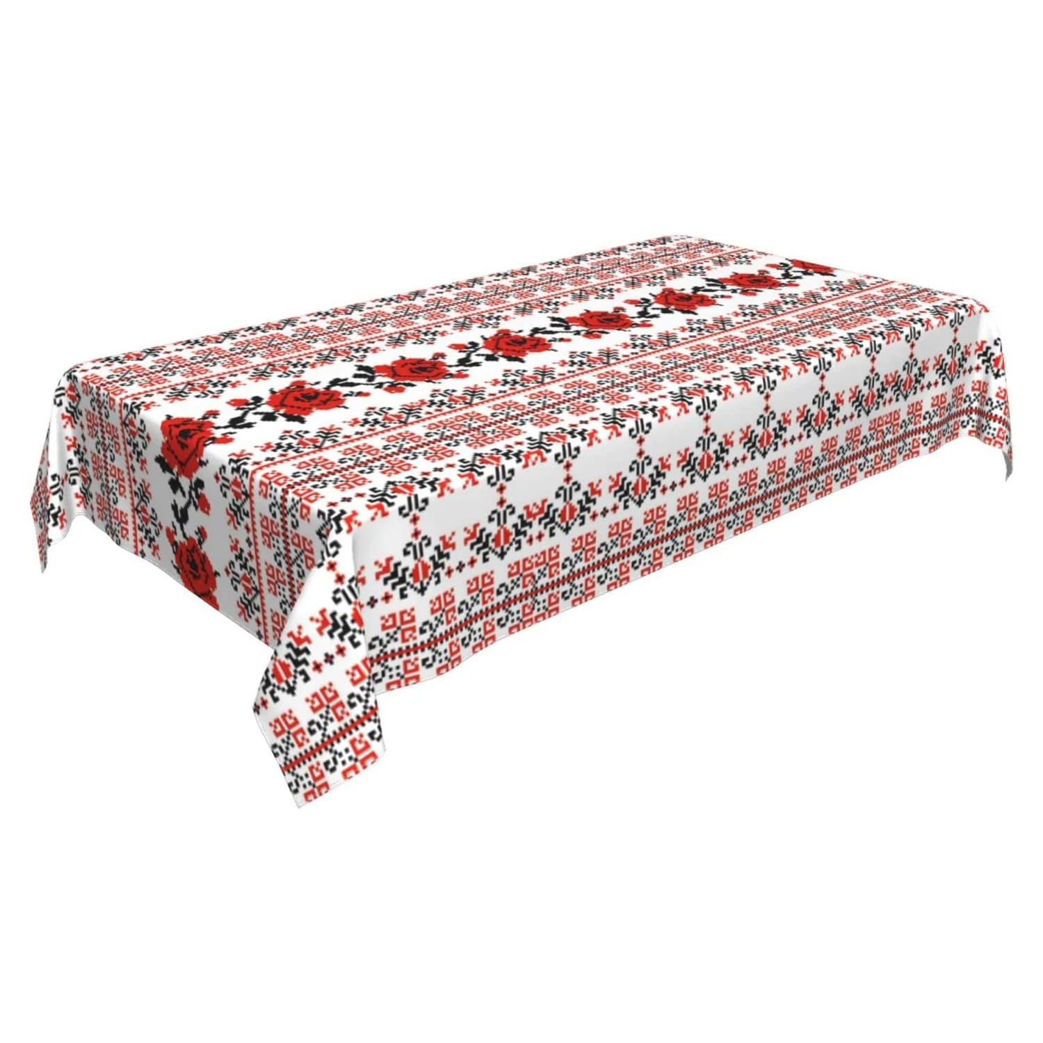 Table Cloth Rectangular Tablecloth Ukrainian embroidery style rectangular table with rose tablecloth oil and splash resistant easy to clean