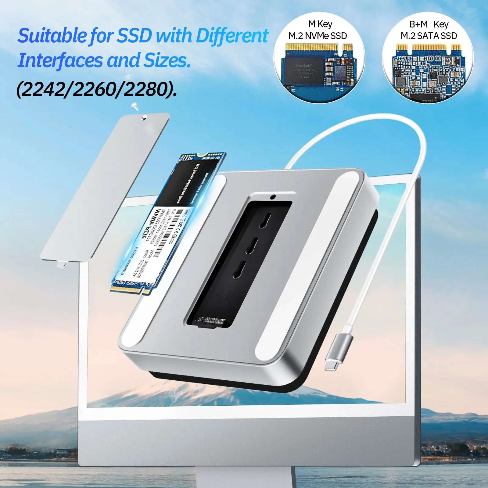 Minisopuru USB C Hub for iMac 24 Inch 2021/2023 Compatible M.2 NVMe SSD USB C 10Gbps iMac Accessories for iMac M1 M3 iMac Hub 4