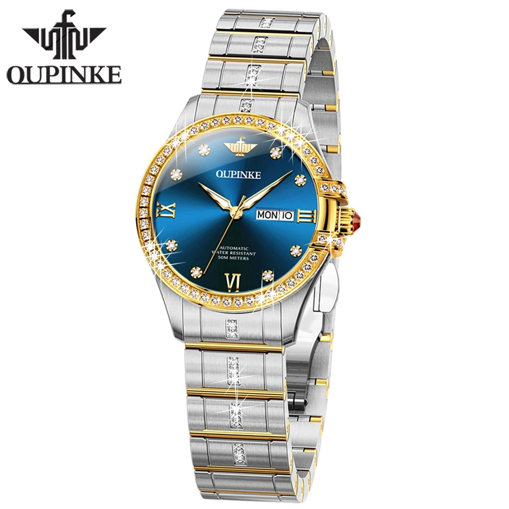 OUPINKE 3195 Automatic Watch Woman Sapphire Mirror Diamond Bezel Watches For Women Original Luxury Brand Mechanical Wristwatches