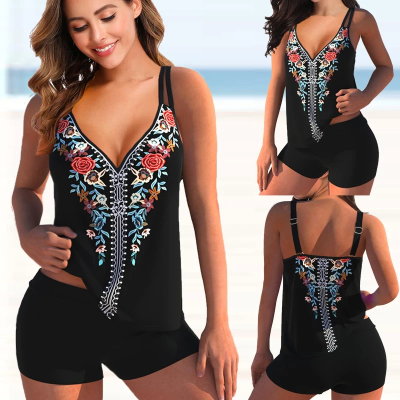 

2022 Women Sexy Swimsuit Ethnic Style Printed Swim Tankini Monokini Female Swimwear Bathing Suit Two Pieces Beachwear