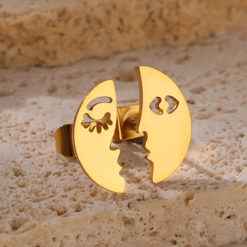 

Милые серьги с лицом из нержавеющей стали для женщин, позолоченные геометрические серьги в виде Луны, свадебная мода, эстетические ювелирные изделия, аксессуары