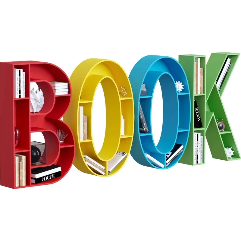 Creative Iron Lettering Bookcases Children's Floor-to-Ceiling Shelving for School Walls Hanging Bookshelves on English Walls