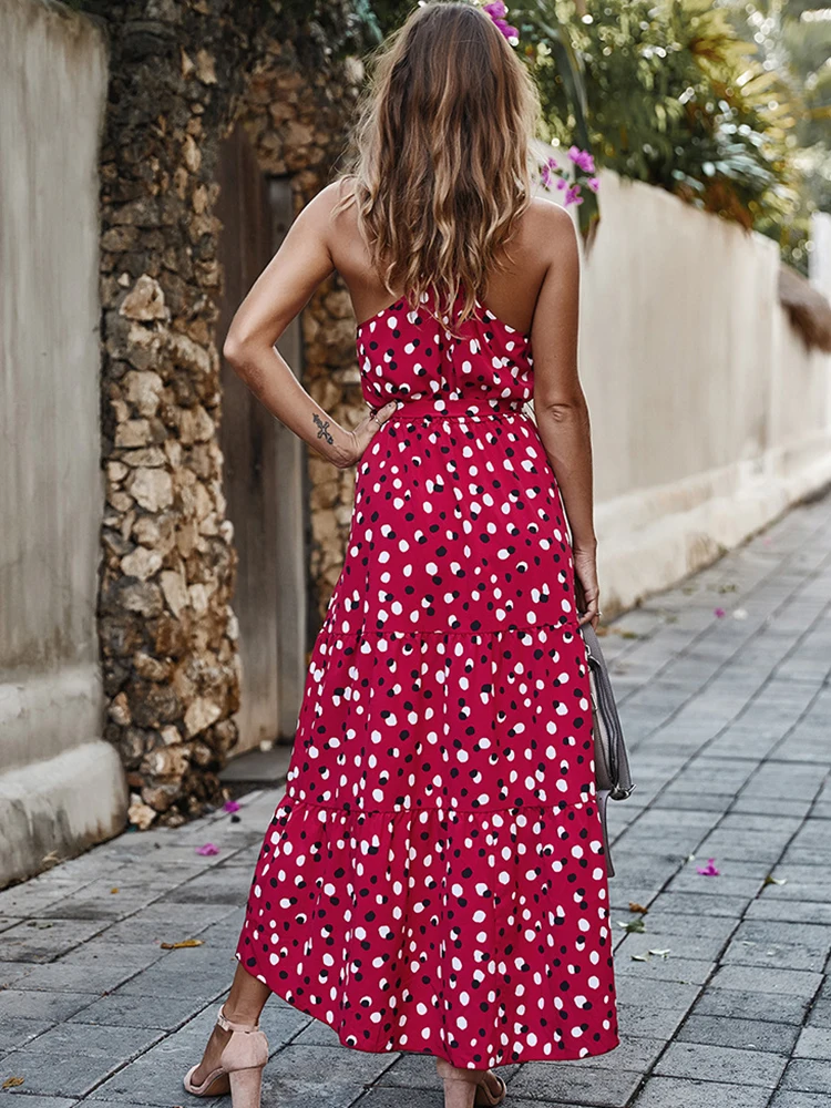 Summer Women Polka-dot Long Dress Beach 