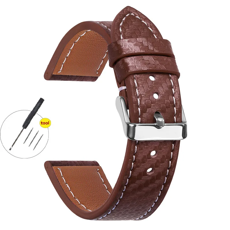 Carbon Fiber Texture Leather Strap - Premium Cowhide Watchband for Men, Soft Wrist Belt in Various Sizes