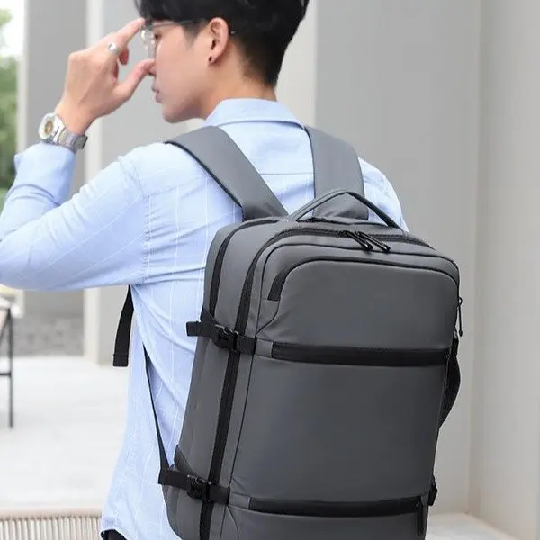 

Men Business Bag USB Laptop Backpack Large Capacity Black Gray Polyester Waterproof Canvas Pack