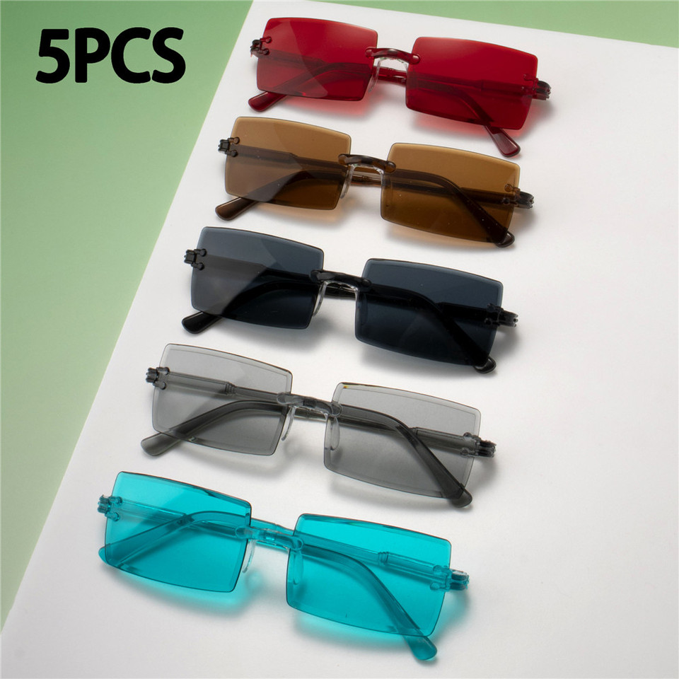 5PCS Retro Sunglasses Women Brand Designer Fashion Rimless Gradient Sun Glasses Shades Cutting Lens Ladies Frameless Eyeglasses